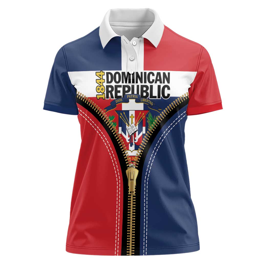 Personalized Dominican Republic 1844 Women Polo Shirt Coat Of Arms Zipper Stylized