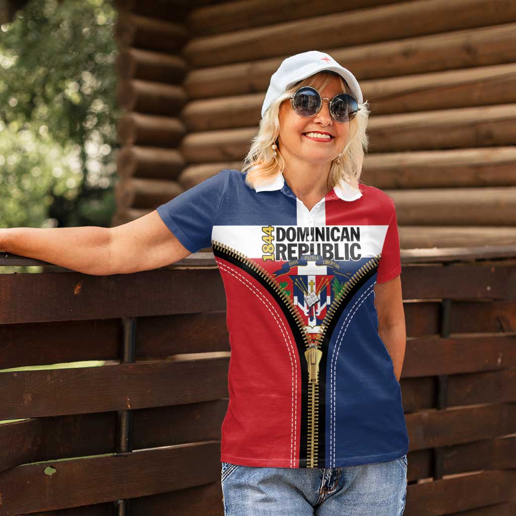 Personalized Dominican Republic 1844 Women Polo Shirt Coat Of Arms Zipper Stylized