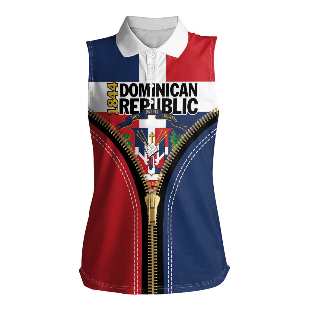 Personalized Dominican Republic 1844 Women Sleeveless Polo Shirt Coat Of Arms Zipper Stylized