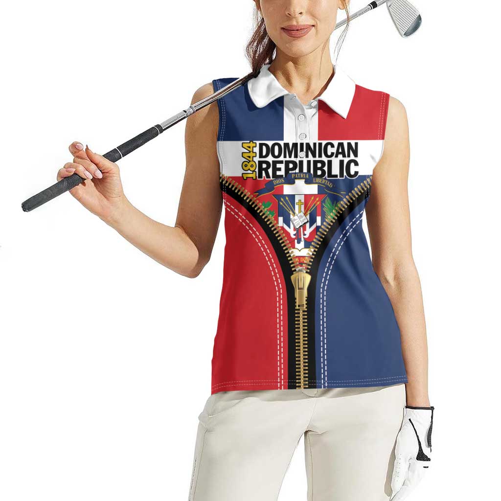 Personalized Dominican Republic 1844 Women Sleeveless Polo Shirt Coat Of Arms Zipper Stylized