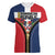 Personalized Dominican Republic 1844 Women V-Neck T-Shirt Coat Of Arms Zipper Stylized