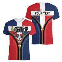 Personalized Dominican Republic 1844 Women V-Neck T-Shirt Coat Of Arms Zipper Stylized