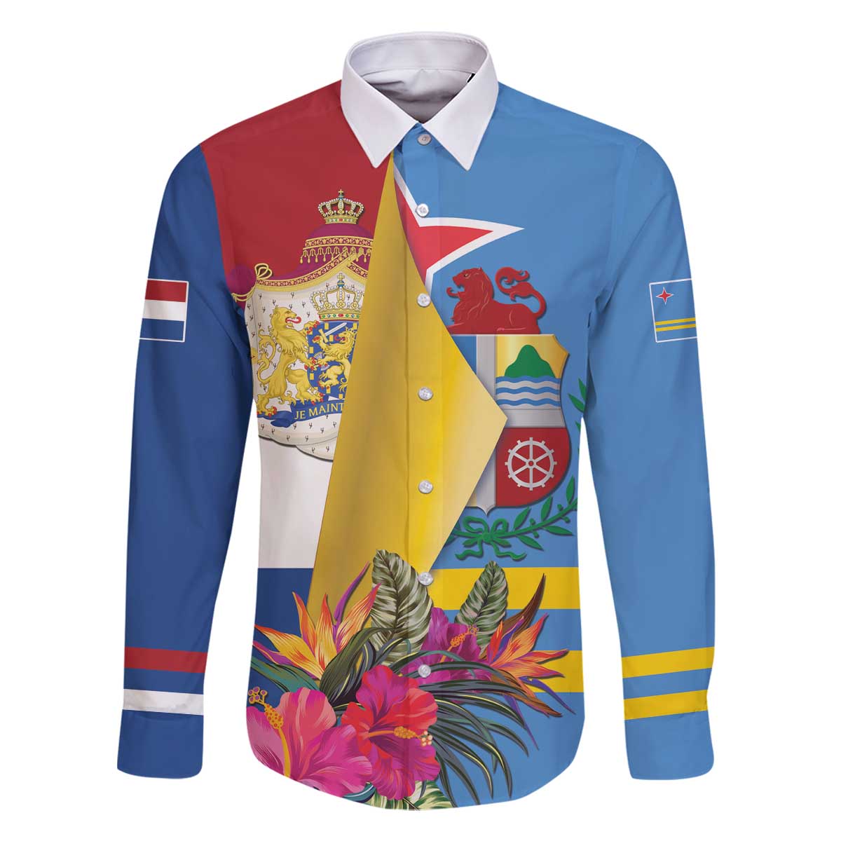 Aruba-Netherlands Family Matching Off The Shoulder Long Sleeve Dress and Hawaiian Shirt Tropical Unique Style