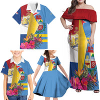 Aruba-Netherlands Family Matching Off Shoulder Maxi Dress and Hawaiian Shirt Tropical Unique Style