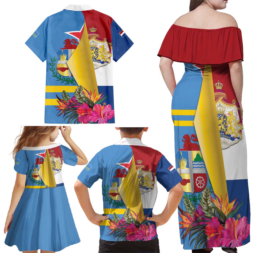 Aruba-Netherlands Family Matching Off Shoulder Maxi Dress and Hawaiian Shirt Tropical Unique Style