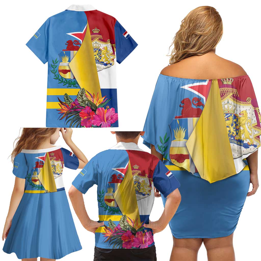 Aruba-Netherlands Family Matching Off Shoulder Short Dress and Hawaiian Shirt Tropical Unique Style