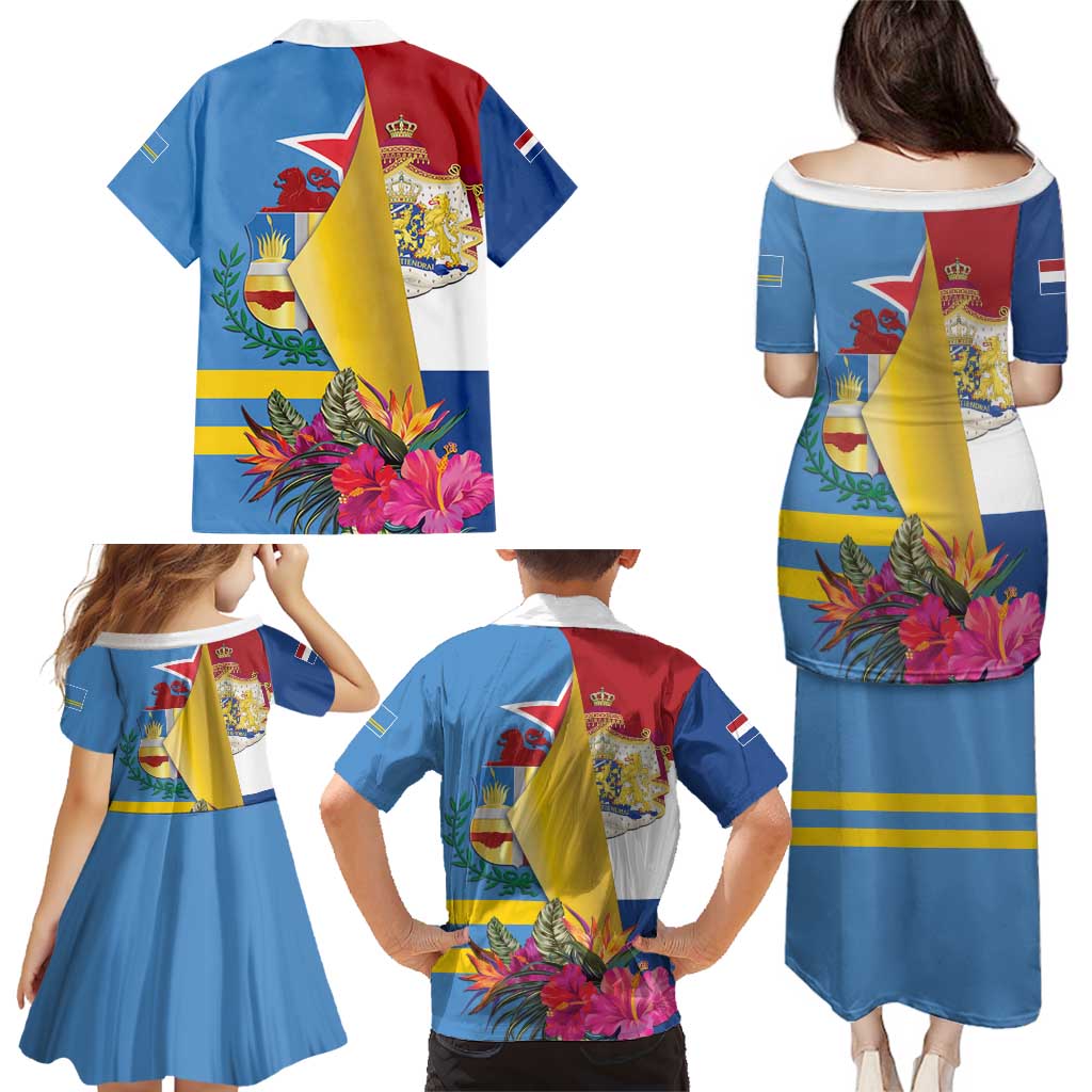 Aruba-Netherlands Family Matching Puletasi and Hawaiian Shirt Tropical Unique Style