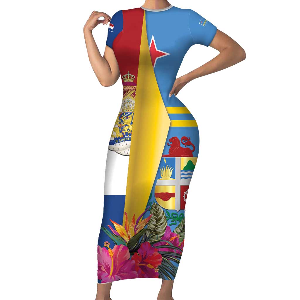 Aruba-Netherlands Family Matching Short Sleeve Bodycon Dress and Hawaiian Shirt Tropical Unique Style