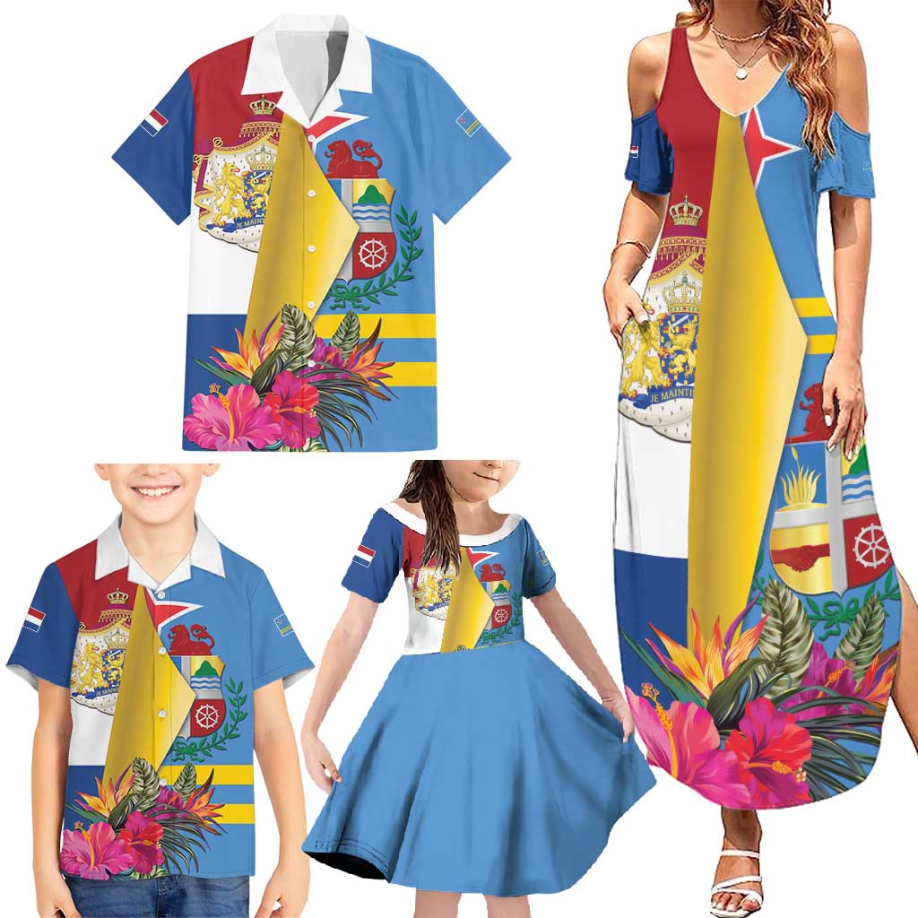 Aruba-Netherlands Family Matching Summer Maxi Dress and Hawaiian Shirt Tropical Unique Style