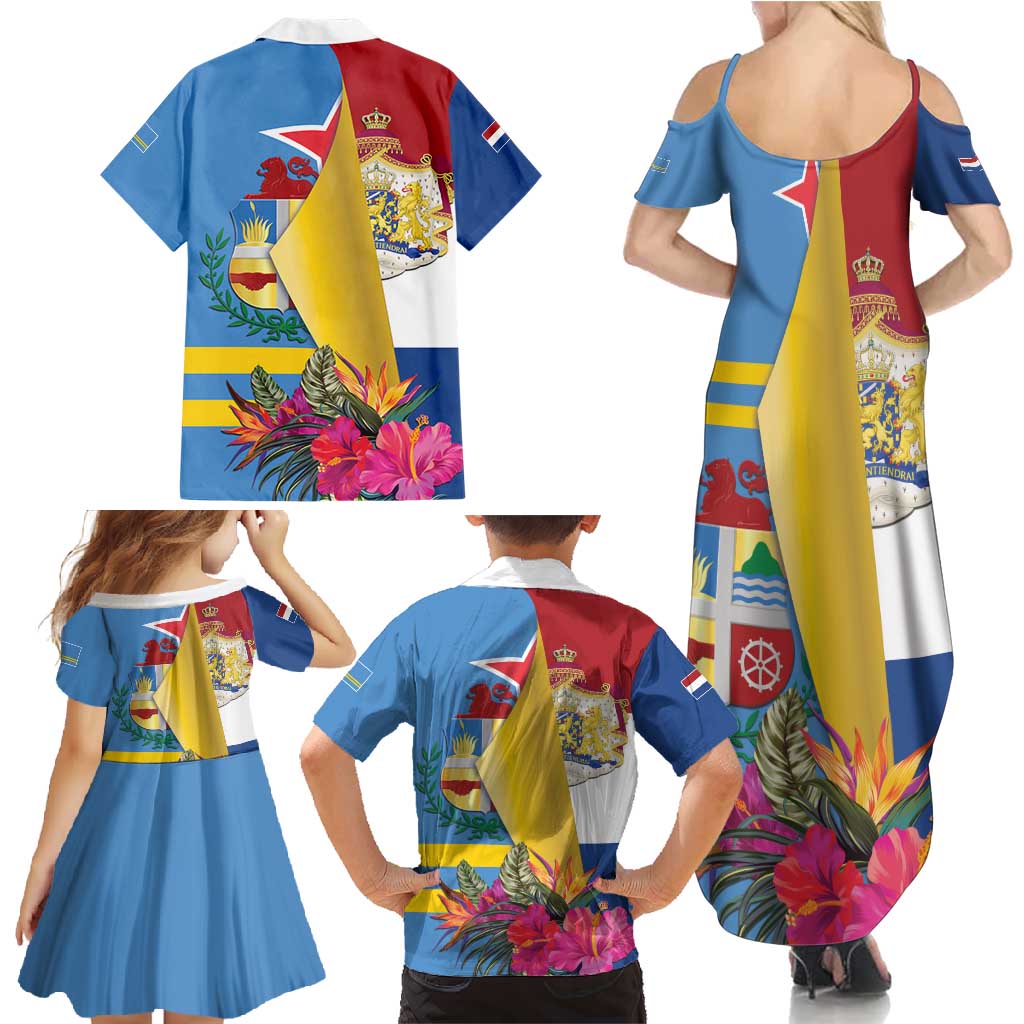 Aruba-Netherlands Family Matching Summer Maxi Dress and Hawaiian Shirt Tropical Unique Style