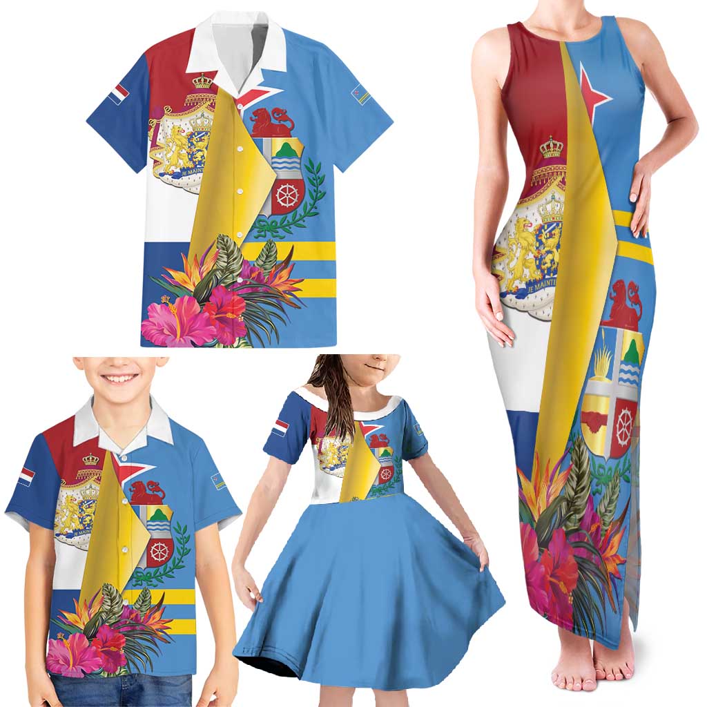 Aruba-Netherlands Family Matching Tank Maxi Dress and Hawaiian Shirt Tropical Unique Style