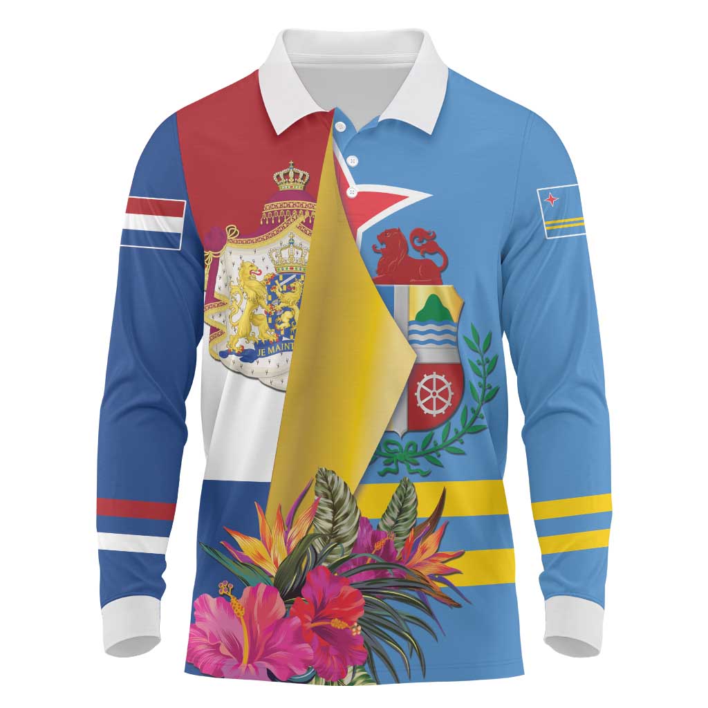 Aruba-Netherlands Long Sleeve Polo Shirt Tropical Unique Style