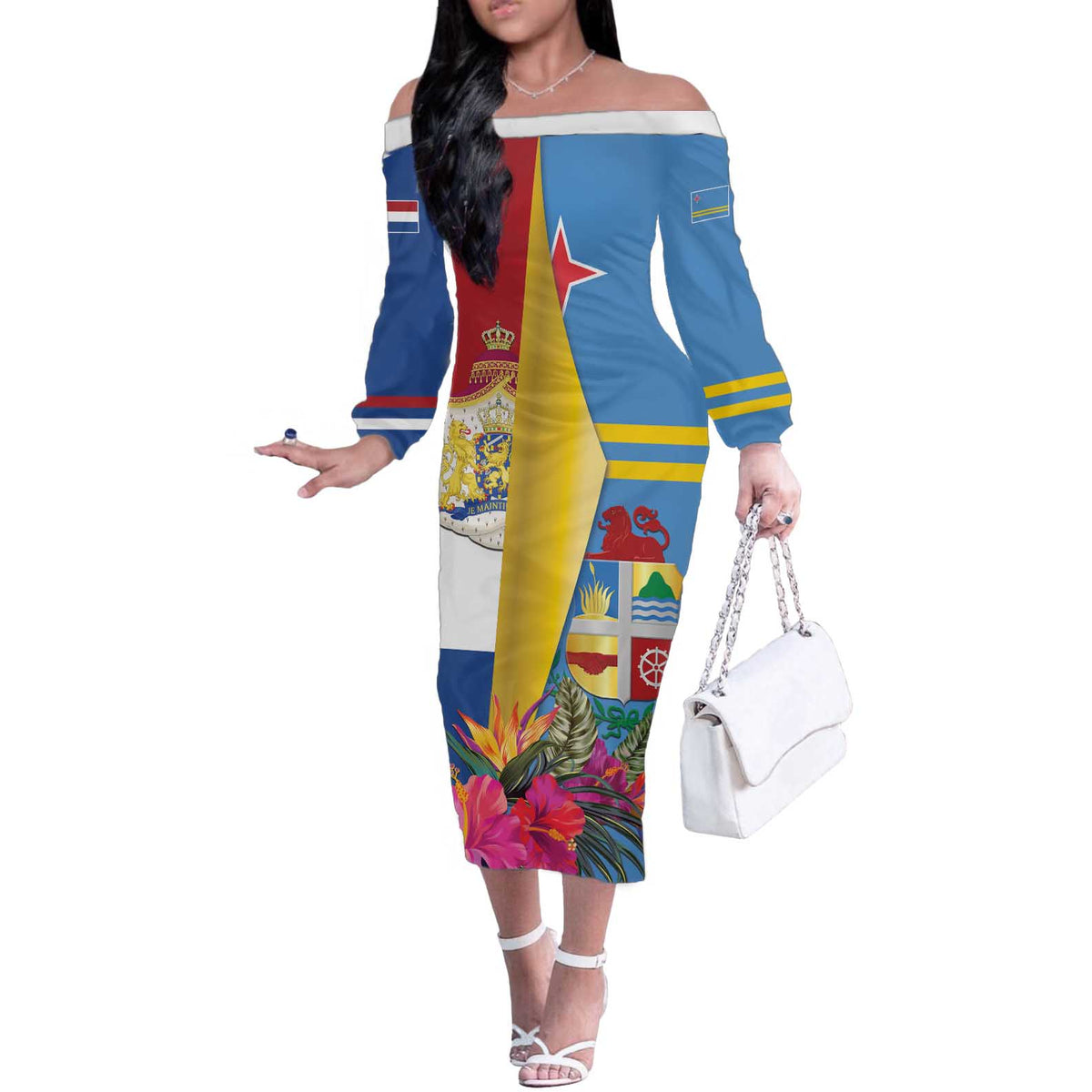 Aruba-Netherlands Off The Shoulder Long Sleeve Dress Tropical Unique Style