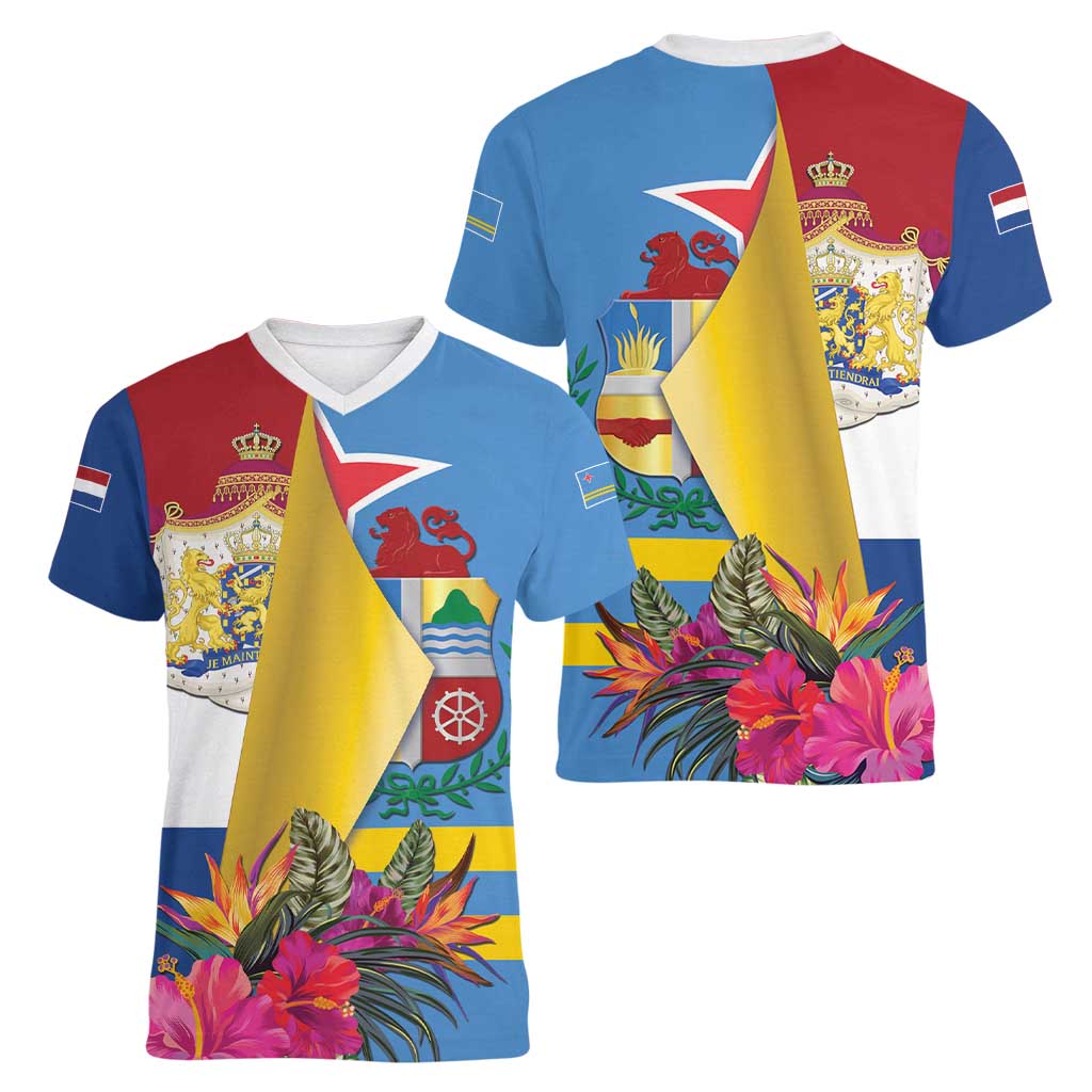 Aruba-Netherlands Women V-Neck T-Shirt Tropical Unique Style