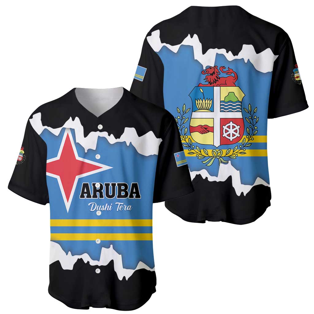 Aruba Dushi Tera Baseball Jersey Coat Of Arms Torn Paper Stylized
