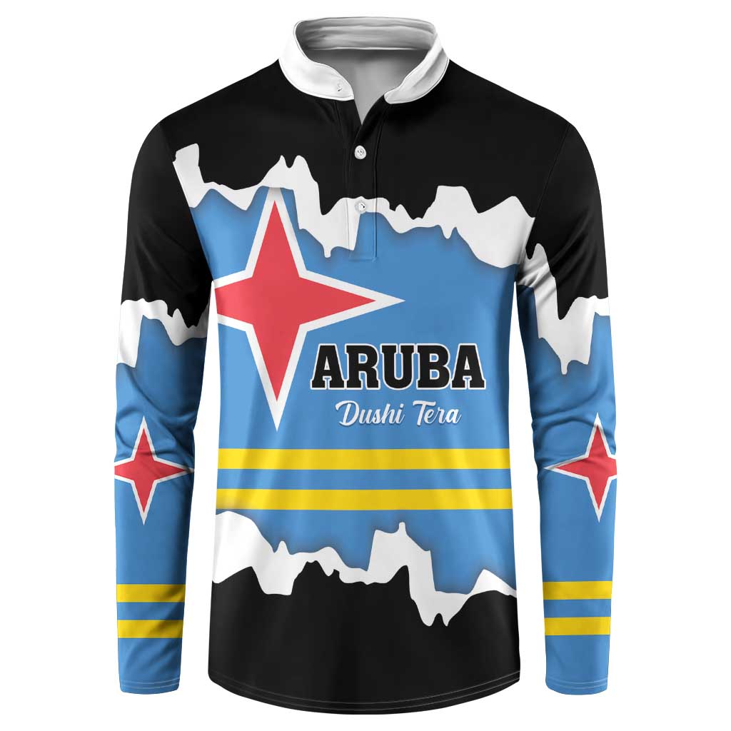 Aruba Dushi Tera Button Sweatshirt Coat Of Arms Torn Paper Stylized