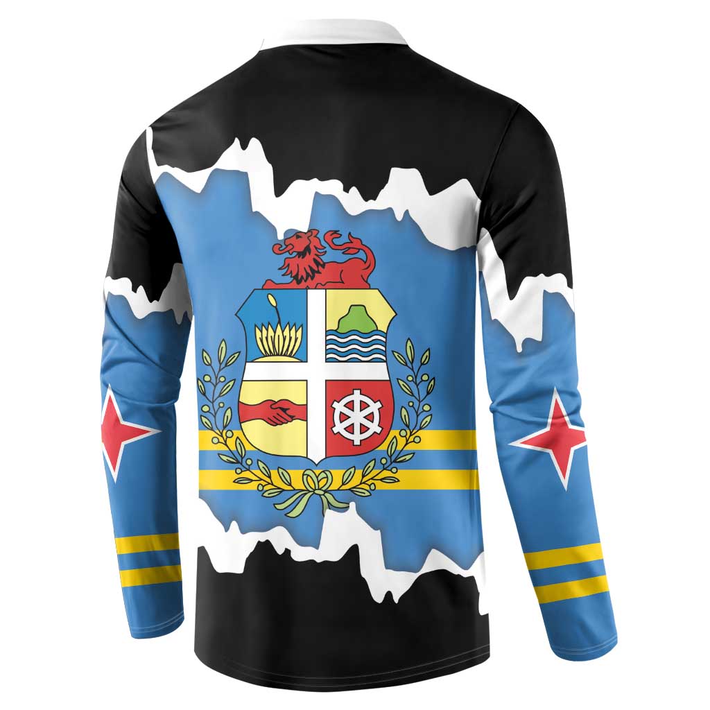 Aruba Dushi Tera Button Sweatshirt Coat Of Arms Torn Paper Stylized