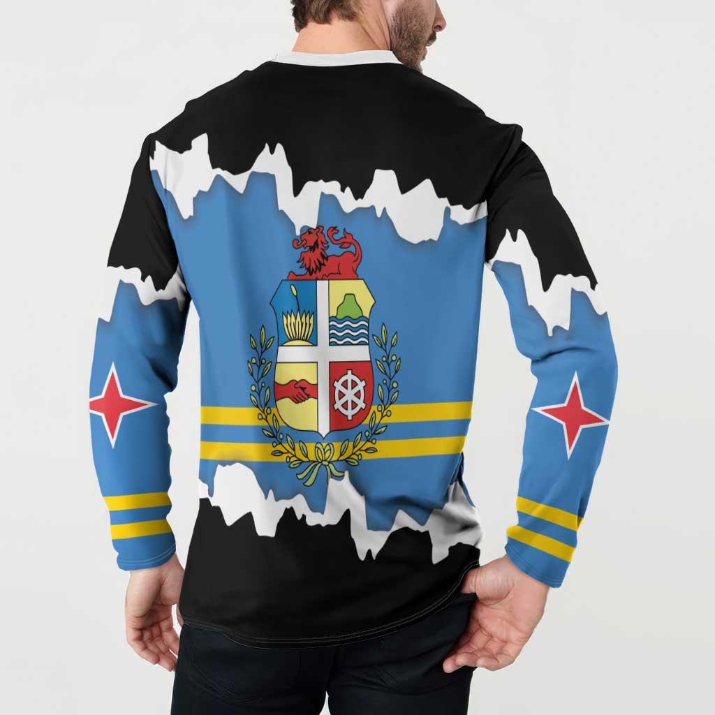 Aruba Dushi Tera Button Sweatshirt Coat Of Arms Torn Paper Stylized