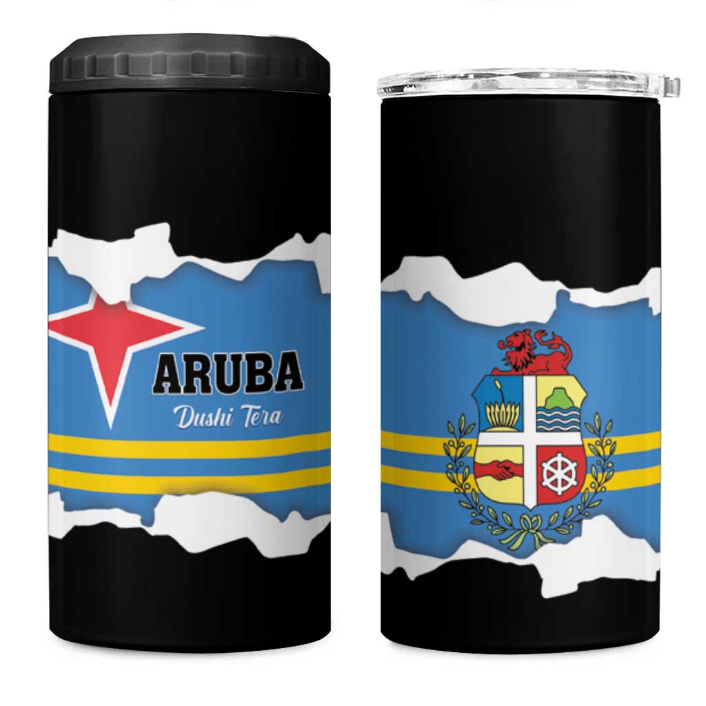 Aruba Dushi Tera 4 in 1 Can Cooler Tumbler Coat Of Arms Torn Paper Stylized