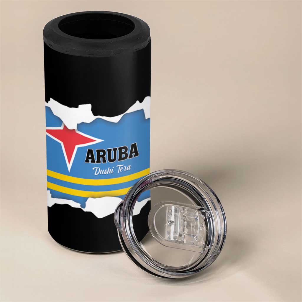 Aruba Dushi Tera 4 in 1 Can Cooler Tumbler Coat Of Arms Torn Paper Stylized