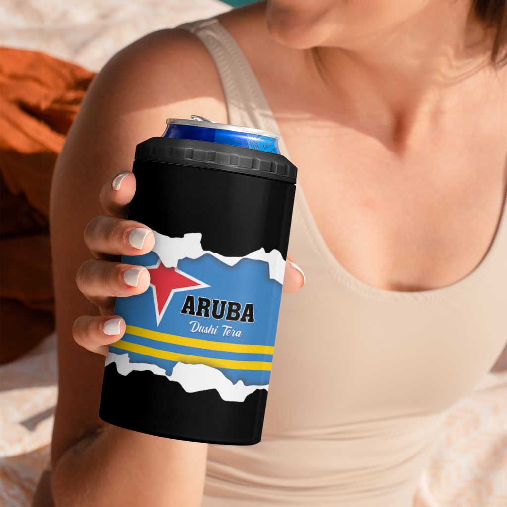 Aruba Dushi Tera 4 in 1 Can Cooler Tumbler Coat Of Arms Torn Paper Stylized