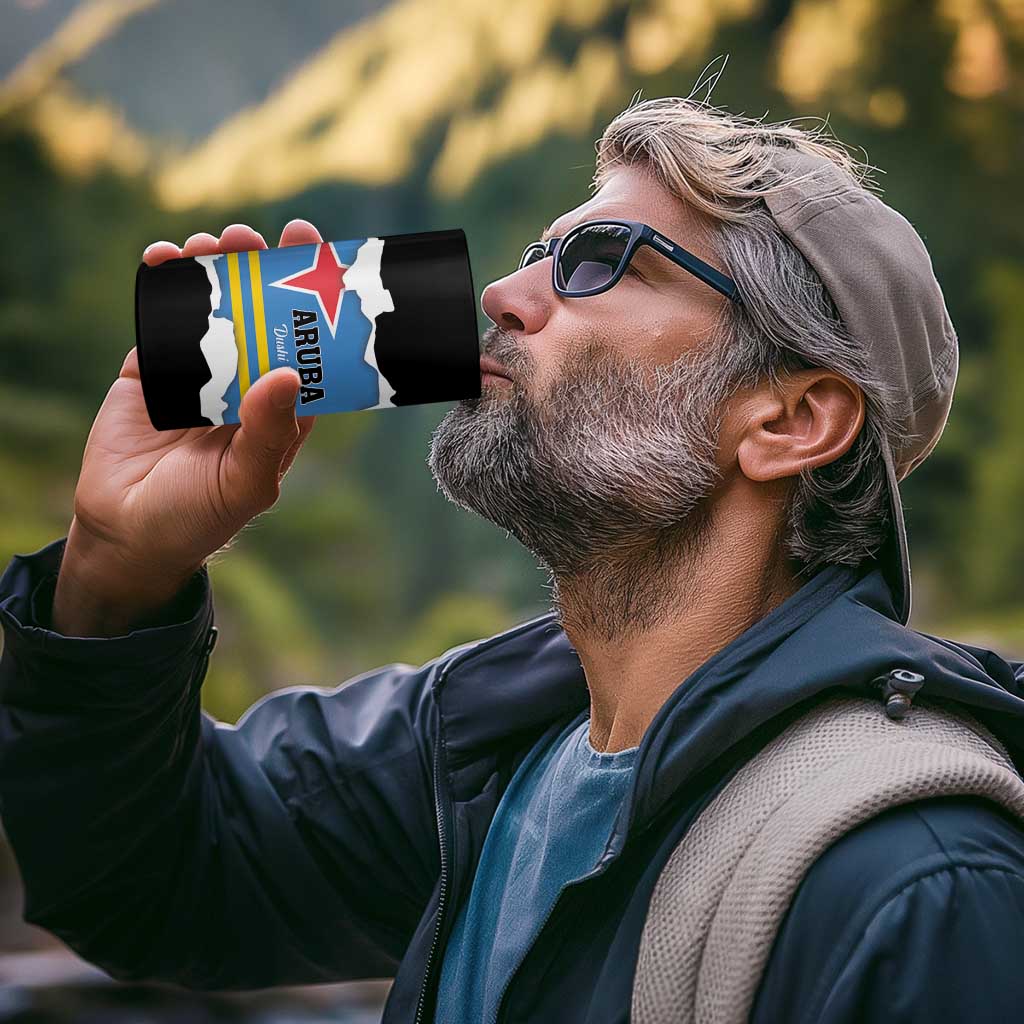 Aruba Dushi Tera 4 in 1 Can Cooler Tumbler Coat Of Arms Torn Paper Stylized