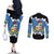 Aruba Dushi Tera Couples Matching Off The Shoulder Long Sleeve Dress and Long Sleeve Button Shirt Coat Of Arms Torn Paper Stylized