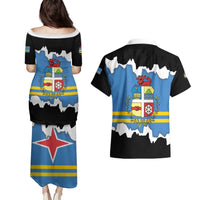 Aruba Dushi Tera Couples Matching Puletasi and Hawaiian Shirt Coat Of Arms Torn Paper Stylized