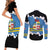 Aruba Dushi Tera Couples Matching Short Sleeve Bodycon Dress and Long Sleeve Button Shirt Coat Of Arms Torn Paper Stylized
