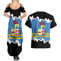 Aruba Dushi Tera Couples Matching Summer Maxi Dress and Hawaiian Shirt Coat Of Arms Torn Paper Stylized