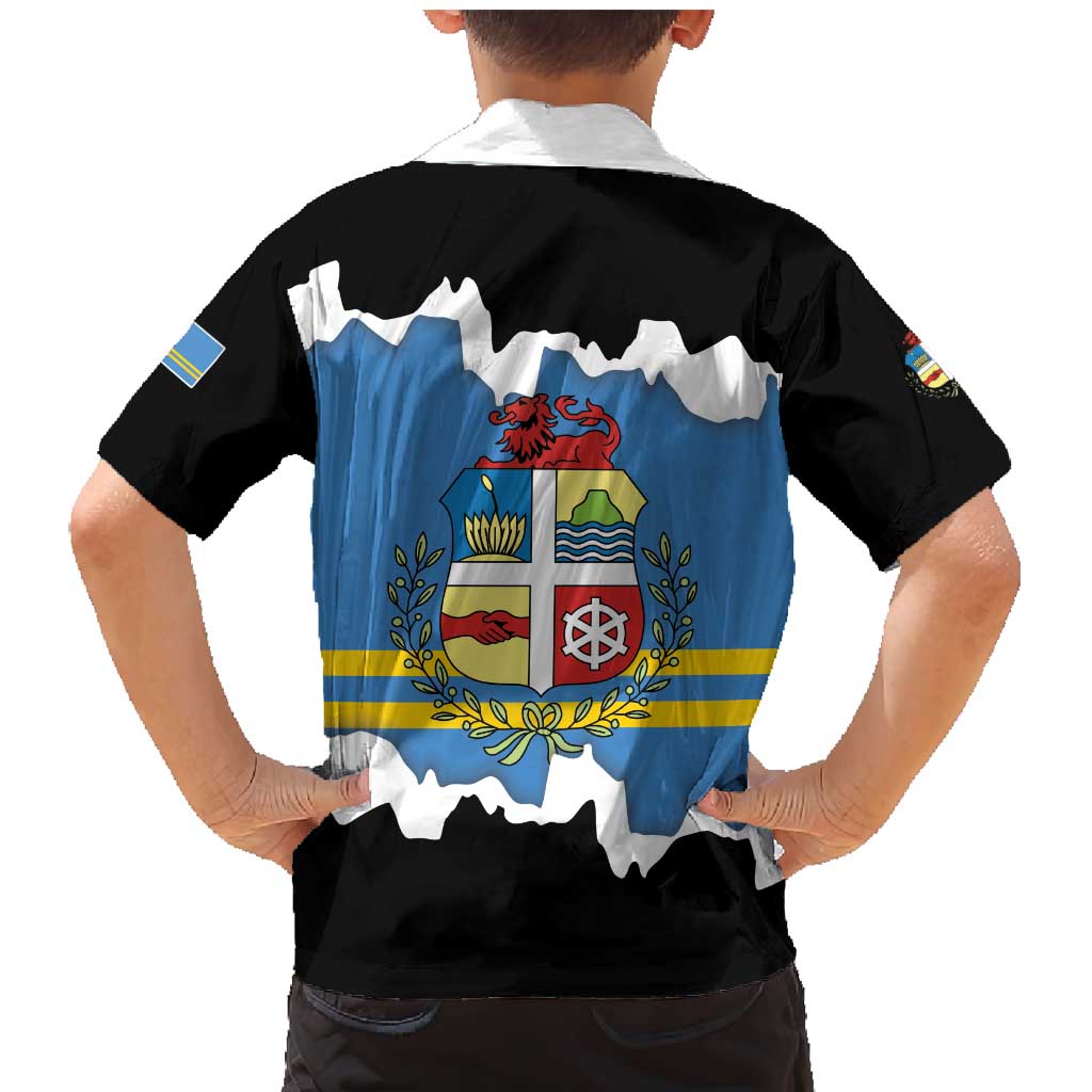 Aruba Dushi Tera Family Matching Mermaid Dress and Hawaiian Shirt Coat Of Arms Torn Paper Stylized