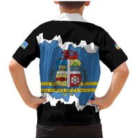 Aruba Dushi Tera Family Matching Mermaid Dress and Hawaiian Shirt Coat Of Arms Torn Paper Stylized