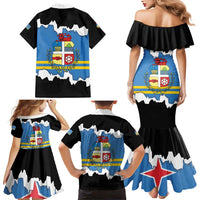 Aruba Dushi Tera Family Matching Mermaid Dress and Hawaiian Shirt Coat Of Arms Torn Paper Stylized