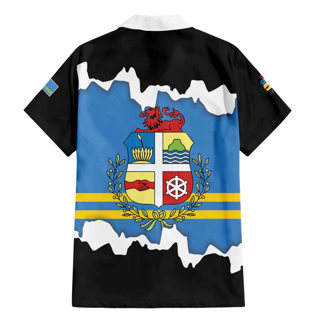 Aruba Dushi Tera Family Matching Mermaid Dress and Hawaiian Shirt Coat Of Arms Torn Paper Stylized