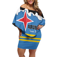 Aruba Dushi Tera Family Matching Off Shoulder Short Dress and Hawaiian Shirt Coat Of Arms Torn Paper Stylized