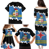 Aruba Dushi Tera Family Matching Puletasi and Hawaiian Shirt Coat Of Arms Torn Paper Stylized