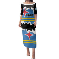 Aruba Dushi Tera Family Matching Puletasi and Hawaiian Shirt Coat Of Arms Torn Paper Stylized