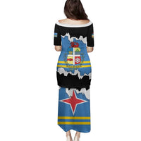 Aruba Dushi Tera Family Matching Puletasi and Hawaiian Shirt Coat Of Arms Torn Paper Stylized