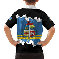 Aruba Dushi Tera Family Matching Short Sleeve Bodycon Dress and Hawaiian Shirt Coat Of Arms Torn Paper Stylized