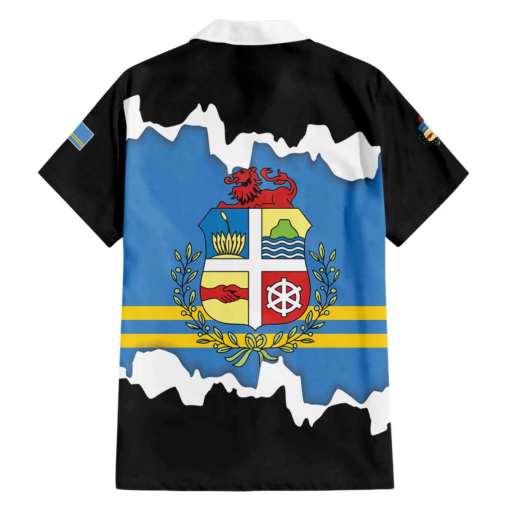 Aruba Dushi Tera Family Matching Short Sleeve Bodycon Dress and Hawaiian Shirt Coat Of Arms Torn Paper Stylized