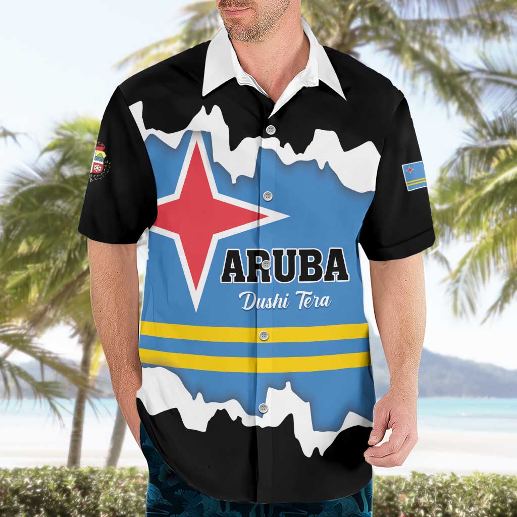 Aruba Dushi Tera Hawaiian Shirt Coat Of Arms Torn Paper Stylized