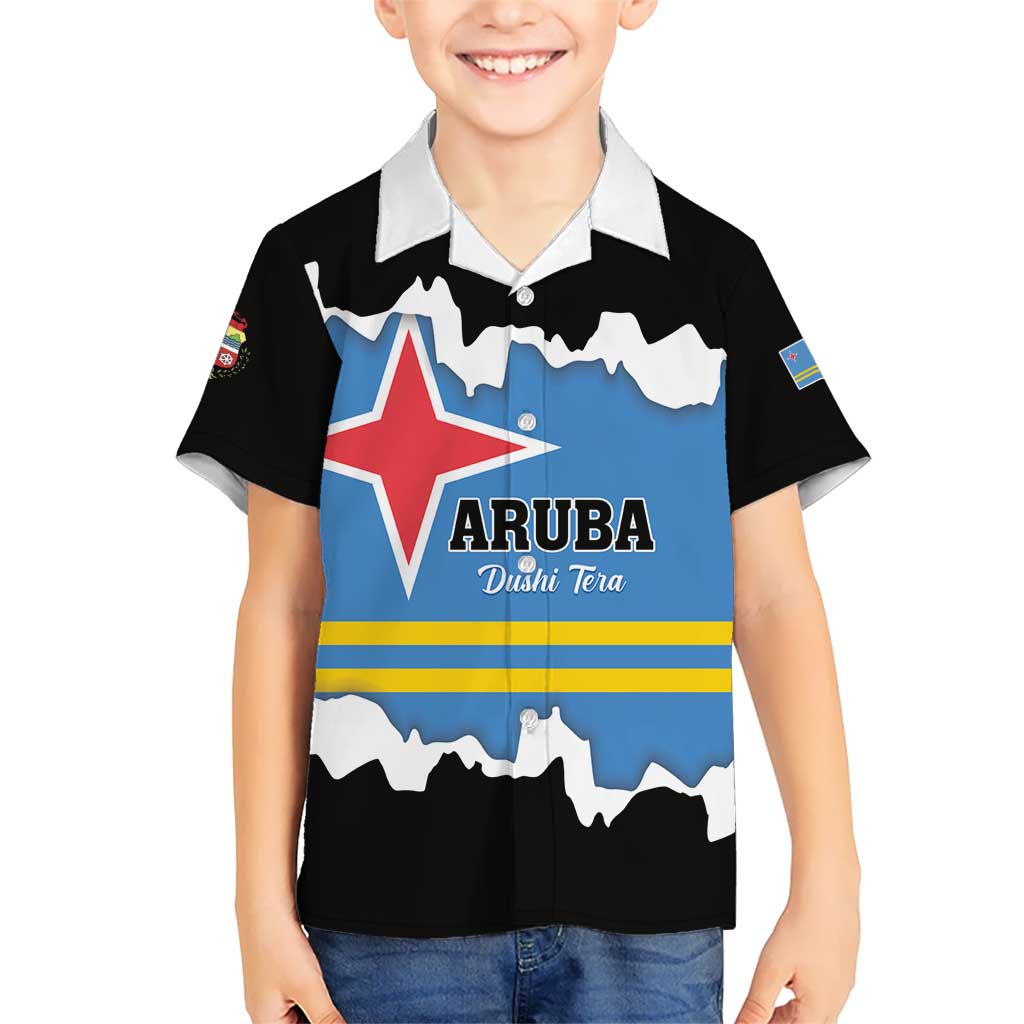 Aruba Dushi Tera Kid Hawaiian Shirt Coat Of Arms Torn Paper Stylized