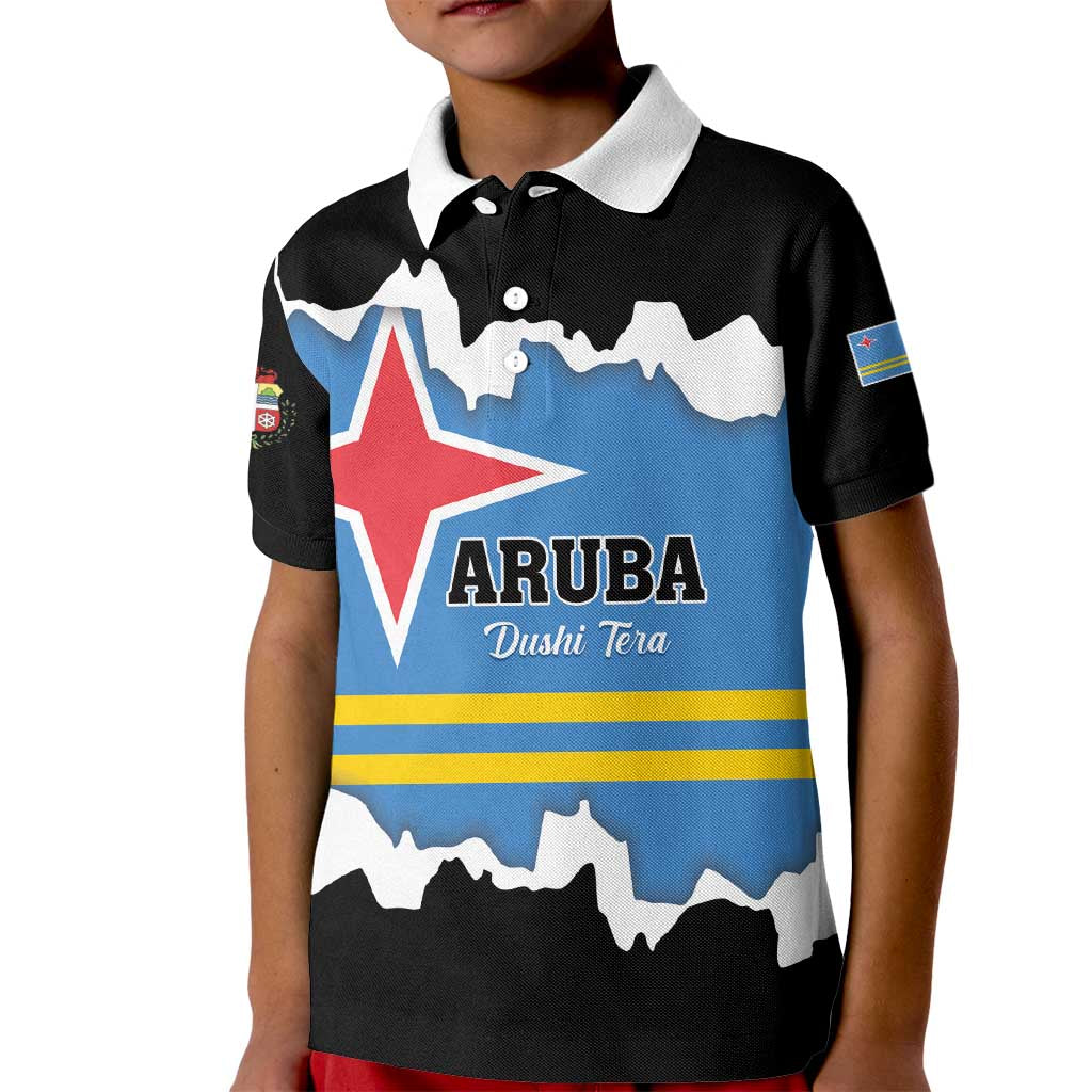 Aruba Dushi Tera Kid Polo Shirt Coat Of Arms Torn Paper Stylized