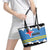Aruba Dushi Tera Leather Tote Bag Coat Of Arms Torn Paper Stylized