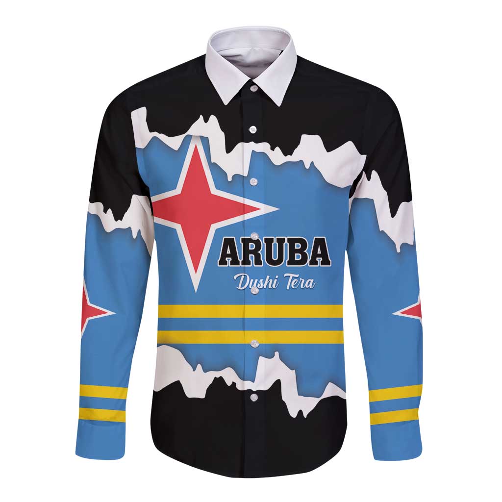 Aruba Dushi Tera Long Sleeve Button Shirt Coat Of Arms Torn Paper Stylized