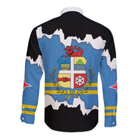 Aruba Dushi Tera Long Sleeve Button Shirt Coat Of Arms Torn Paper Stylized