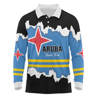 Aruba Dushi Tera Long Sleeve Polo Shirt Coat Of Arms Torn Paper Stylized