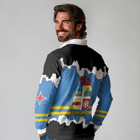 Aruba Dushi Tera Long Sleeve Polo Shirt Coat Of Arms Torn Paper Stylized