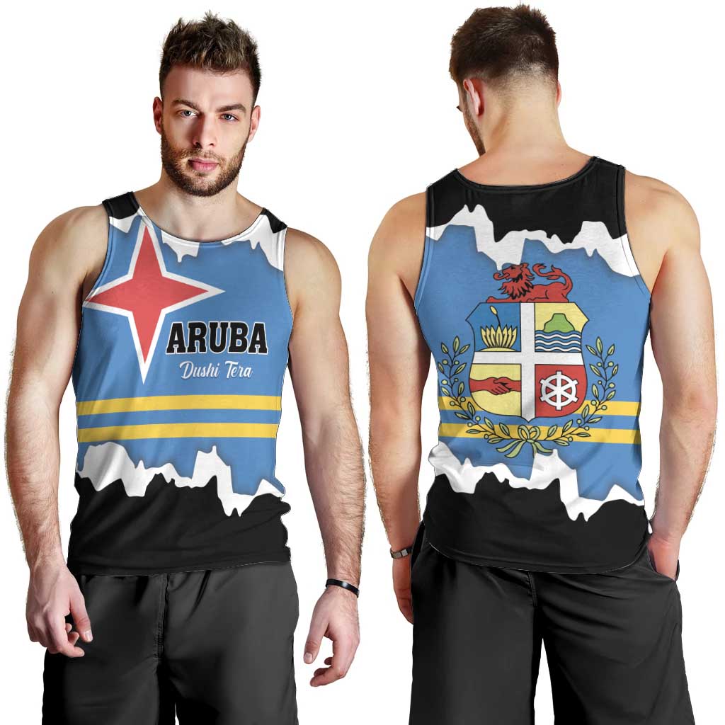 Aruba Dushi Tera Men Tank Top Coat Of Arms Torn Paper Stylized