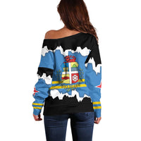 Aruba Dushi Tera Off Shoulder Sweater Coat Of Arms Torn Paper Stylized
